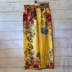 Mocha from Rainbow Yellow Floral Linen Beach Pants Cover Up Juniors L
